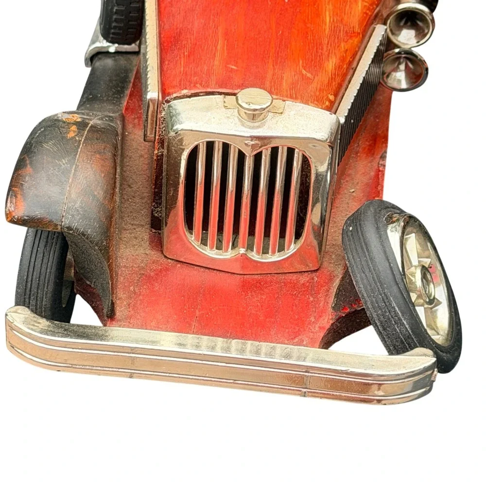 Vintage Wooden Model Car Set 4pc Antique Style Decorative Wood Toy Vehicles DIY